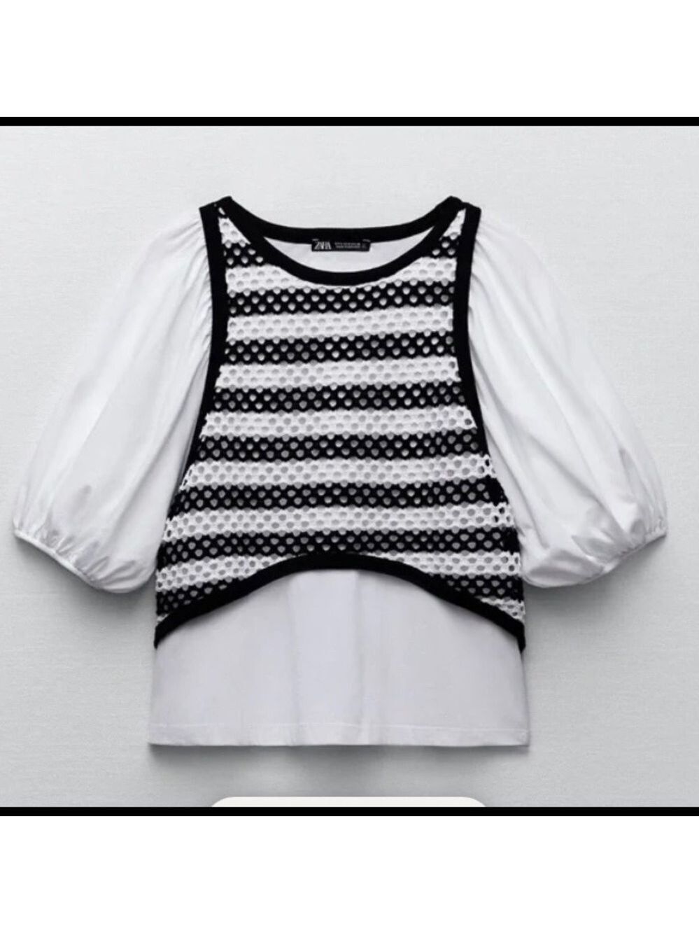 ZARA 2 in 1 Combination Short Balloon Sleeves Top w/ Vest. - Picture 5 of 12